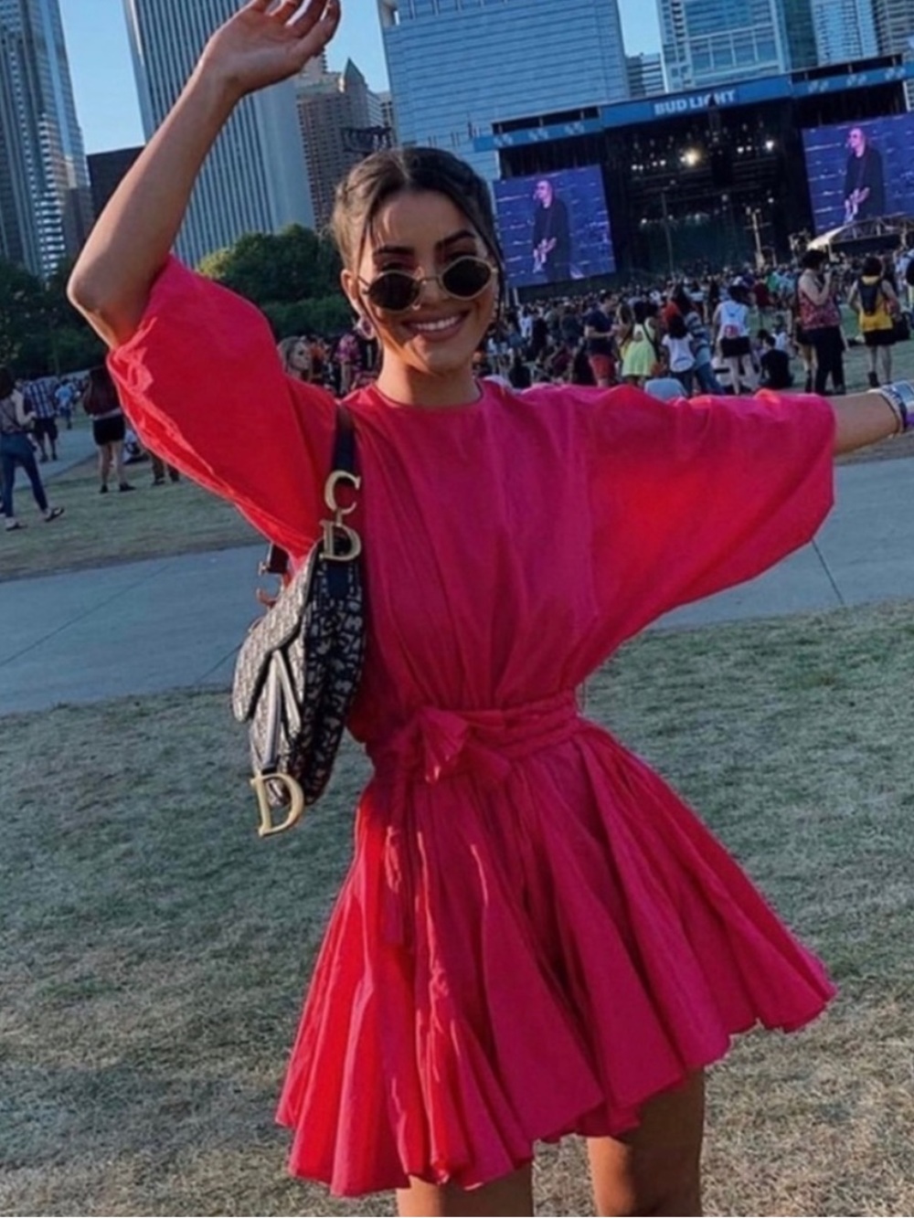 Rhode Dress Ella Mini Braided Fit and Flare in Hot Pink